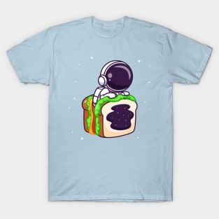 Cute Astronaut In Sandwich Space Cartoon T-Shirt